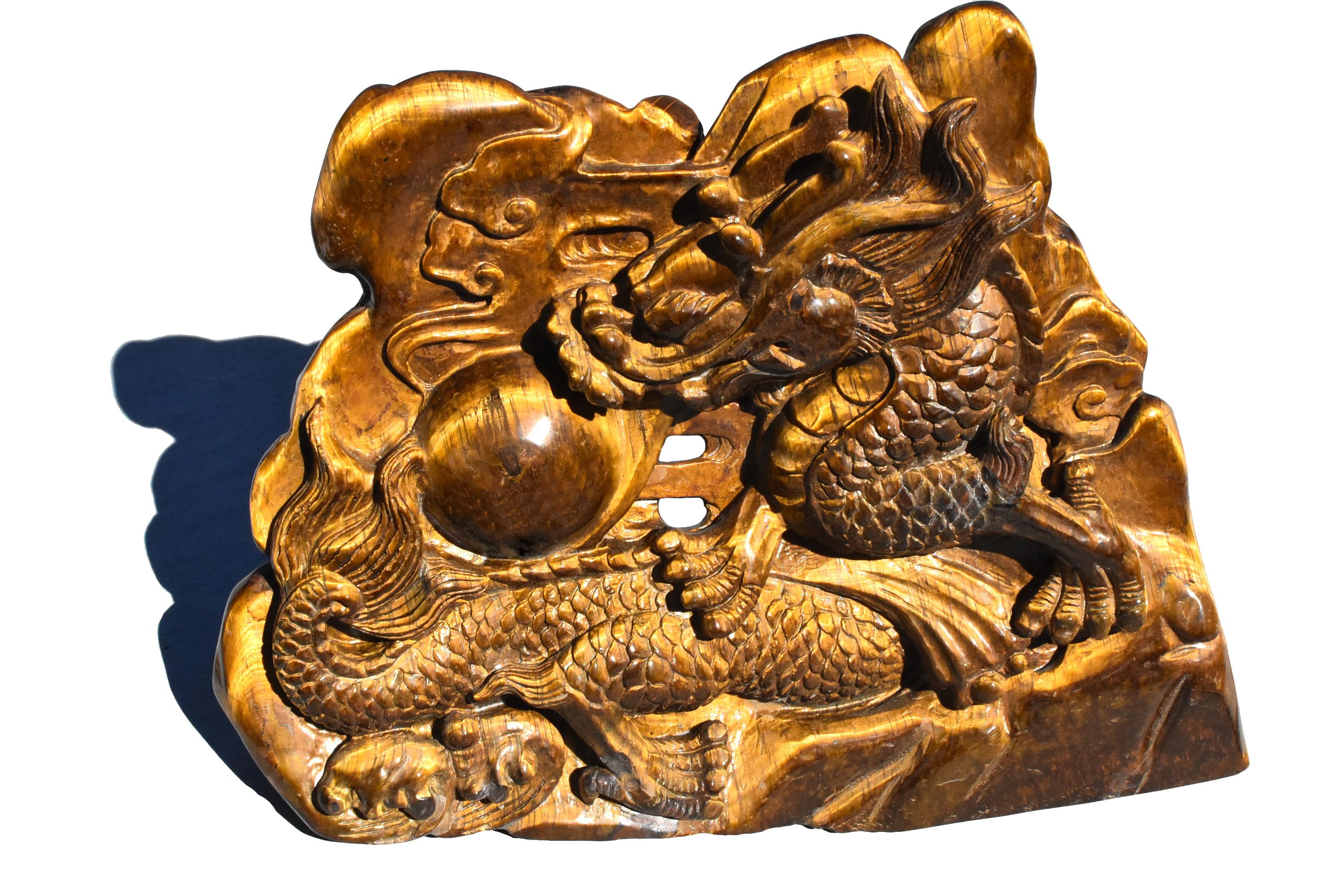 Contemporary Tiger's Eye Dragon Statue 2.2 Lb Hand Carved For Sale