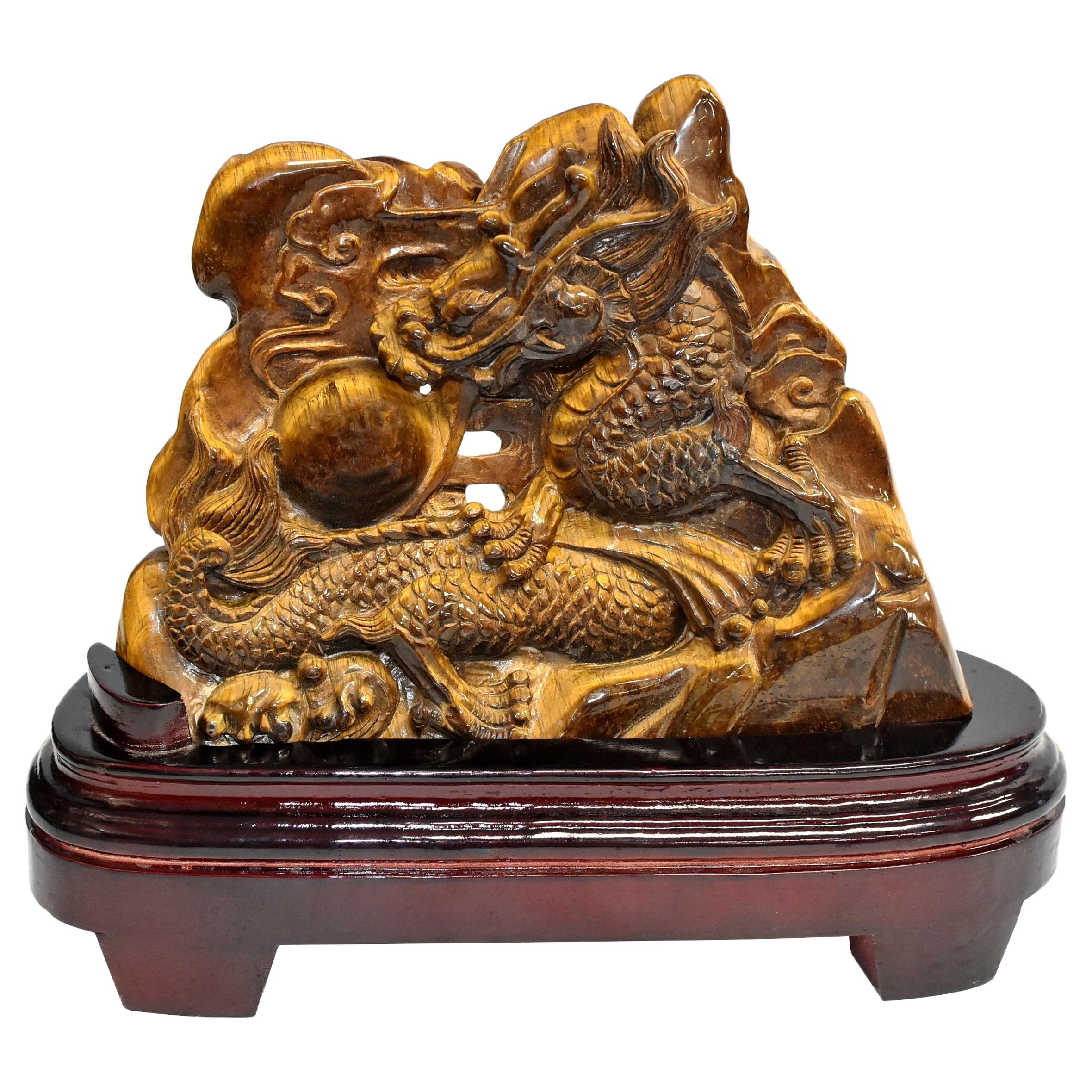 Tiger's Eye Dragon Gemstone Statue Hand Carved