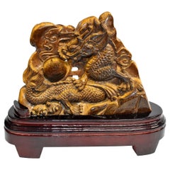 Tiger's Eye Dragon Statue 2.2 Lb Hand Carved