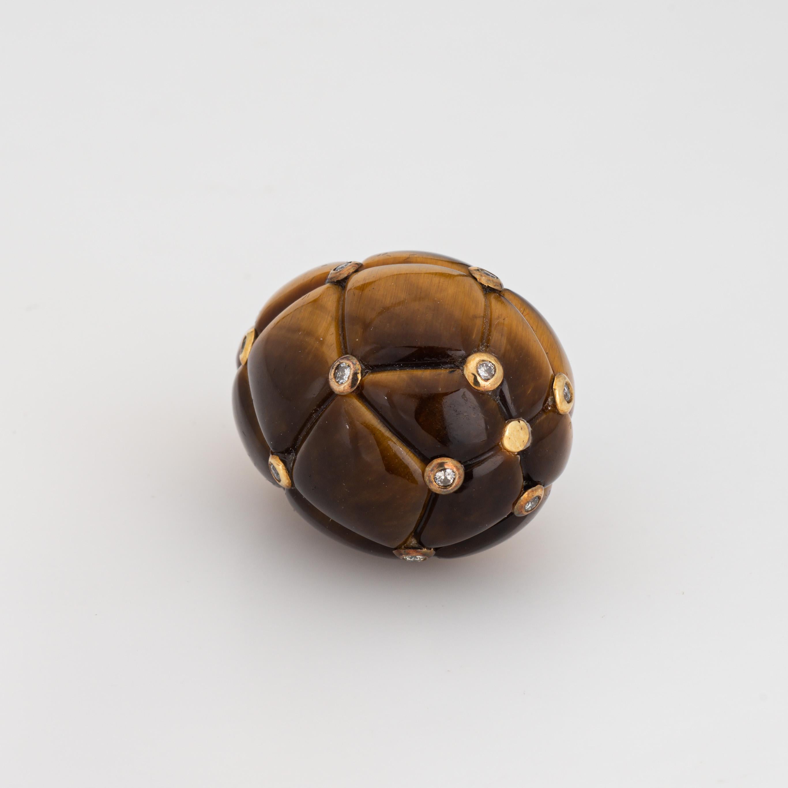 Modern Tigers Eye Egg Pendant Diamond Estate 18k Yellow Gold Large Charm Fine Jewelry