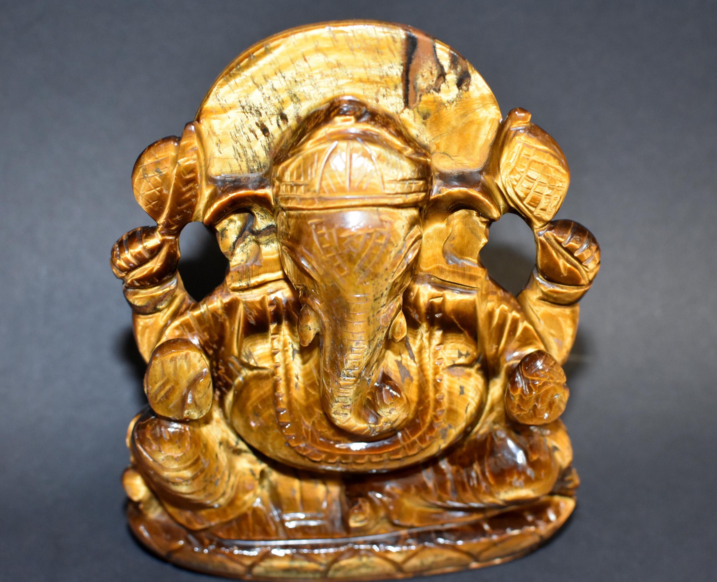 Tiger's Eye Ganesh Statue All Natural Gemstone 4