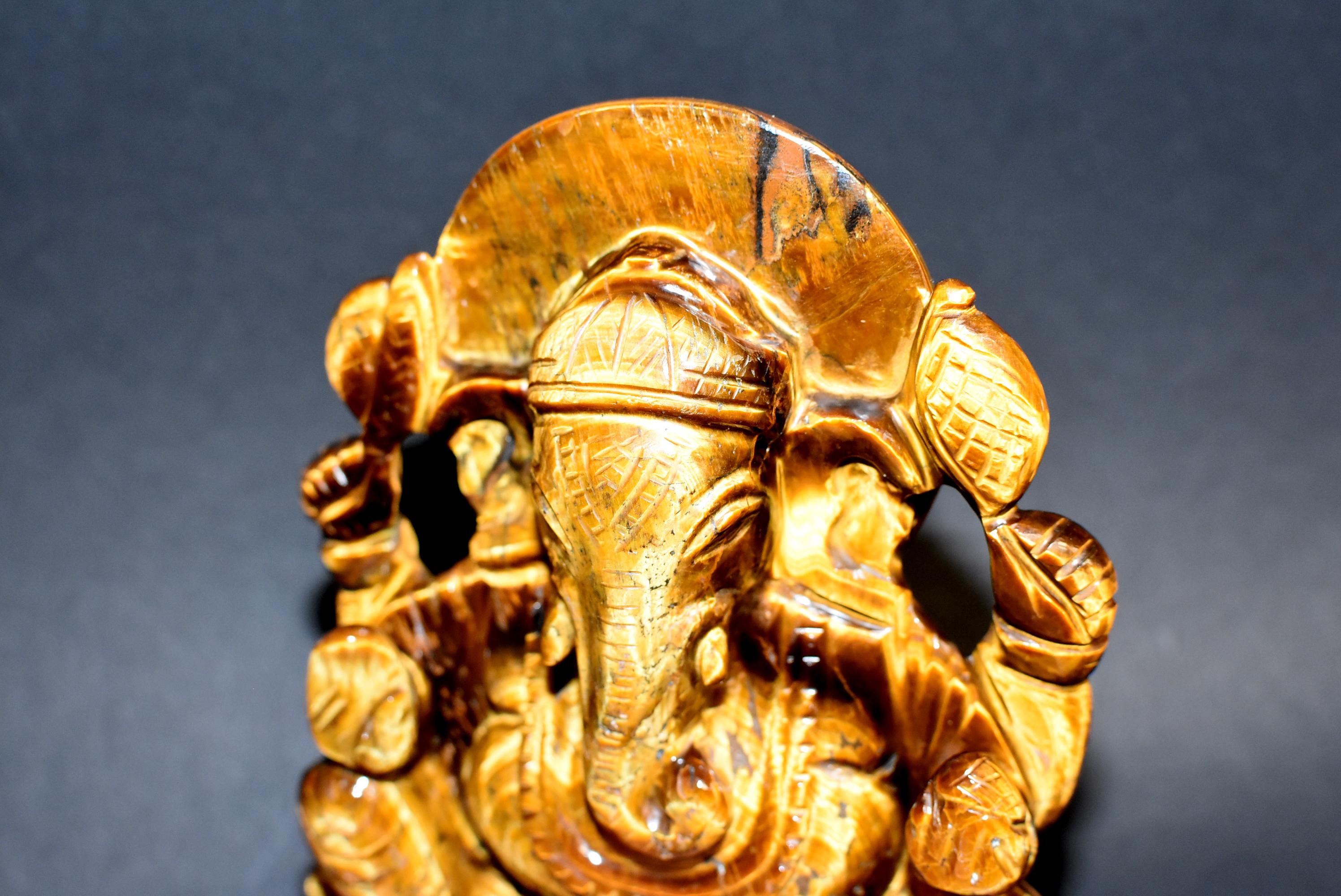 Tiger's Eye Ganesh Statue All Natural Gemstone 6