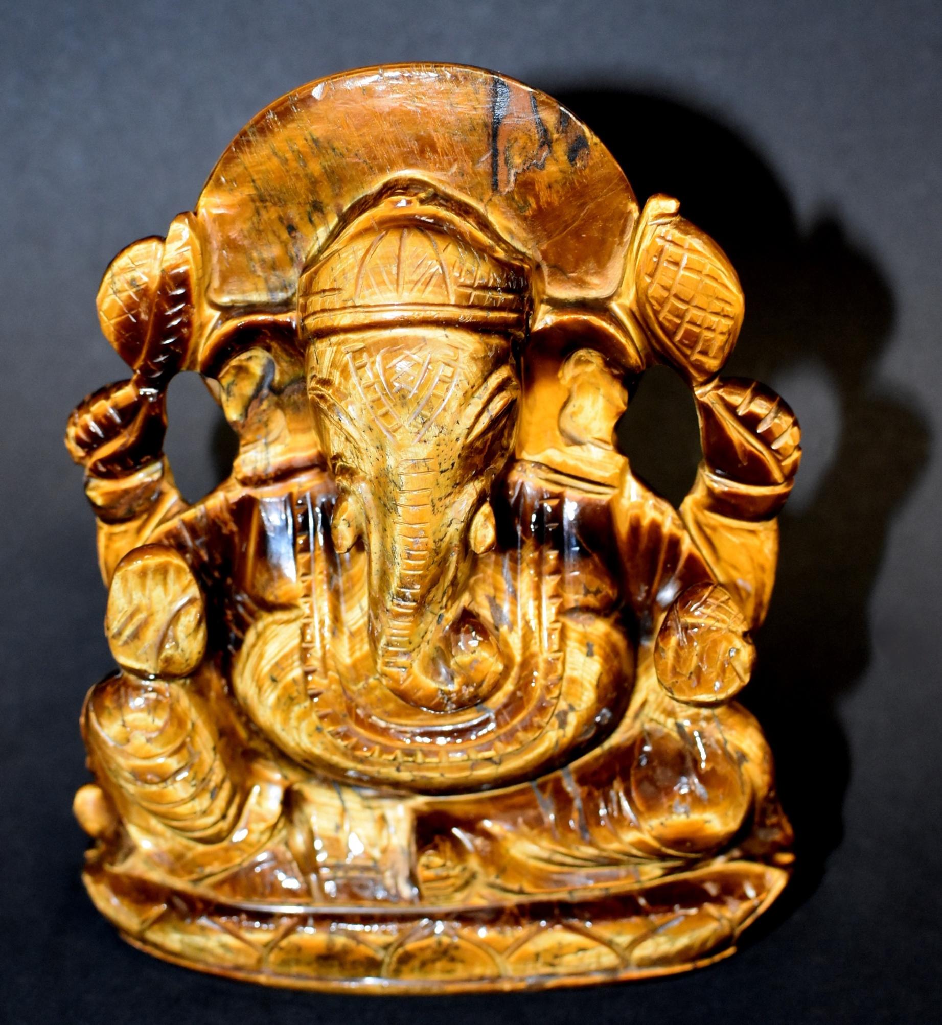 Tiger's Eye Ganesh Statue All Natural Gemstone 9