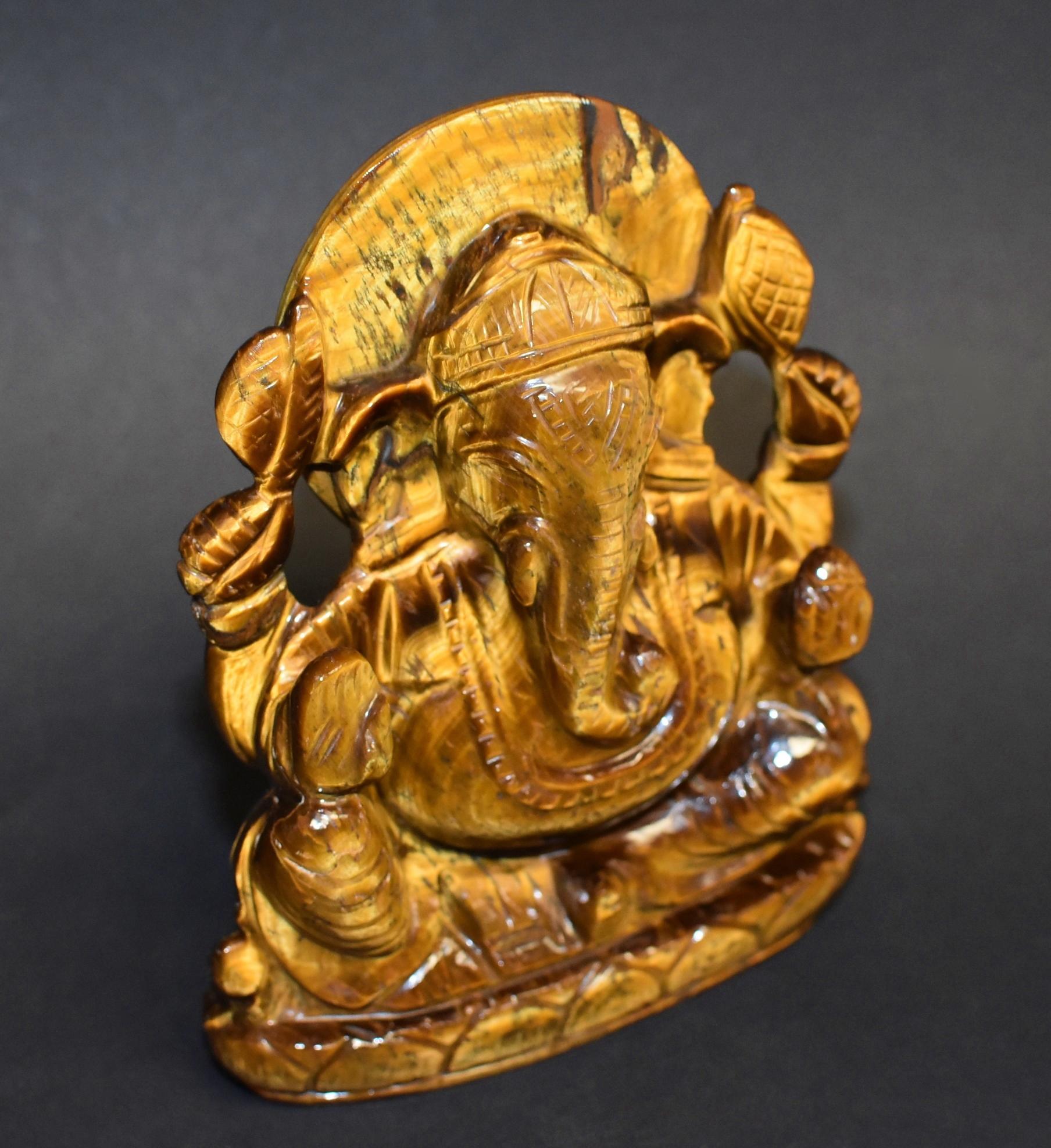 Contemporary Tiger's Eye Ganesh Statue All Natural Gemstone