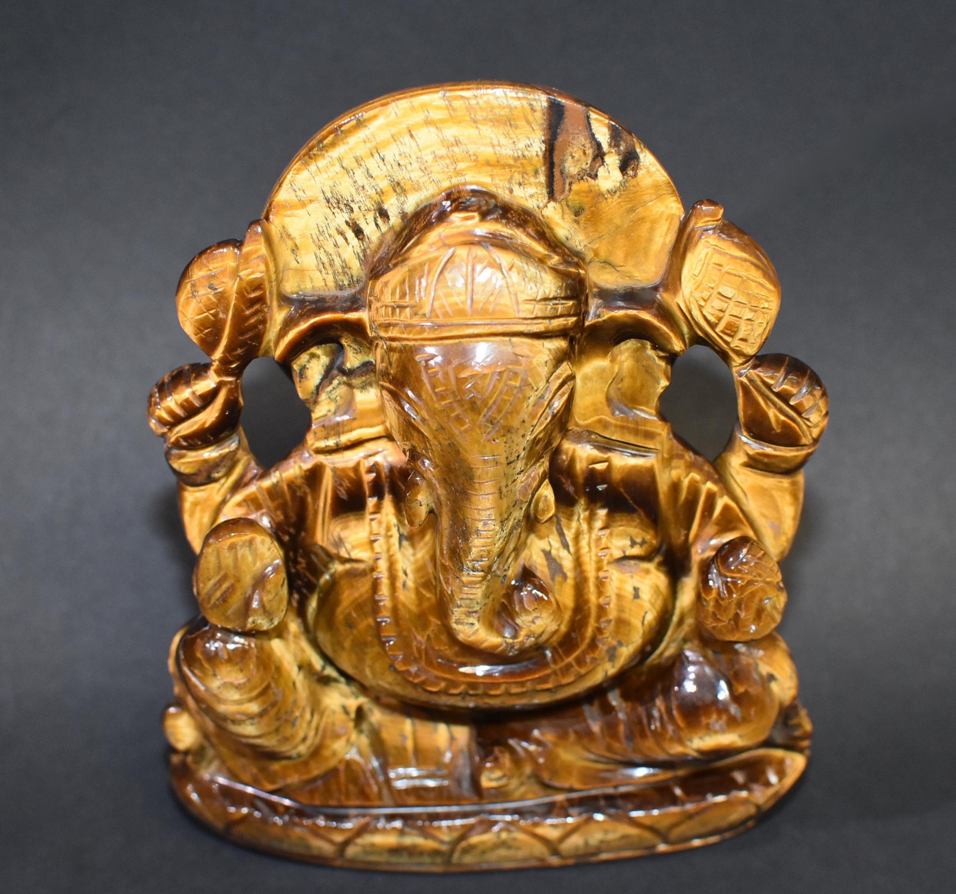 Quartz Tiger's Eye Ganesh Statue All Natural Gemstone
