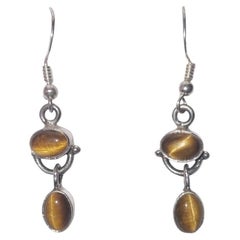 Tiger's eye gemstone sterling silver earrings