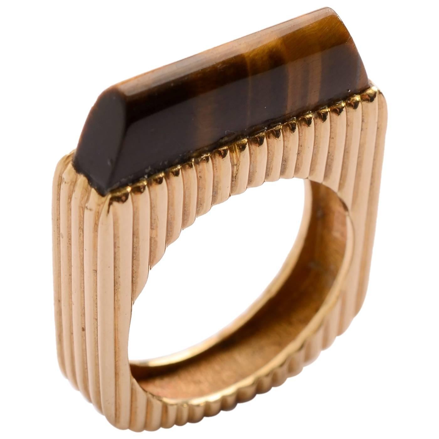 Tiger's Eye Gold Ring For Sale
