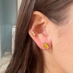 Tigers Eye Inlay Heirloom Studs 14k Yellow Gold