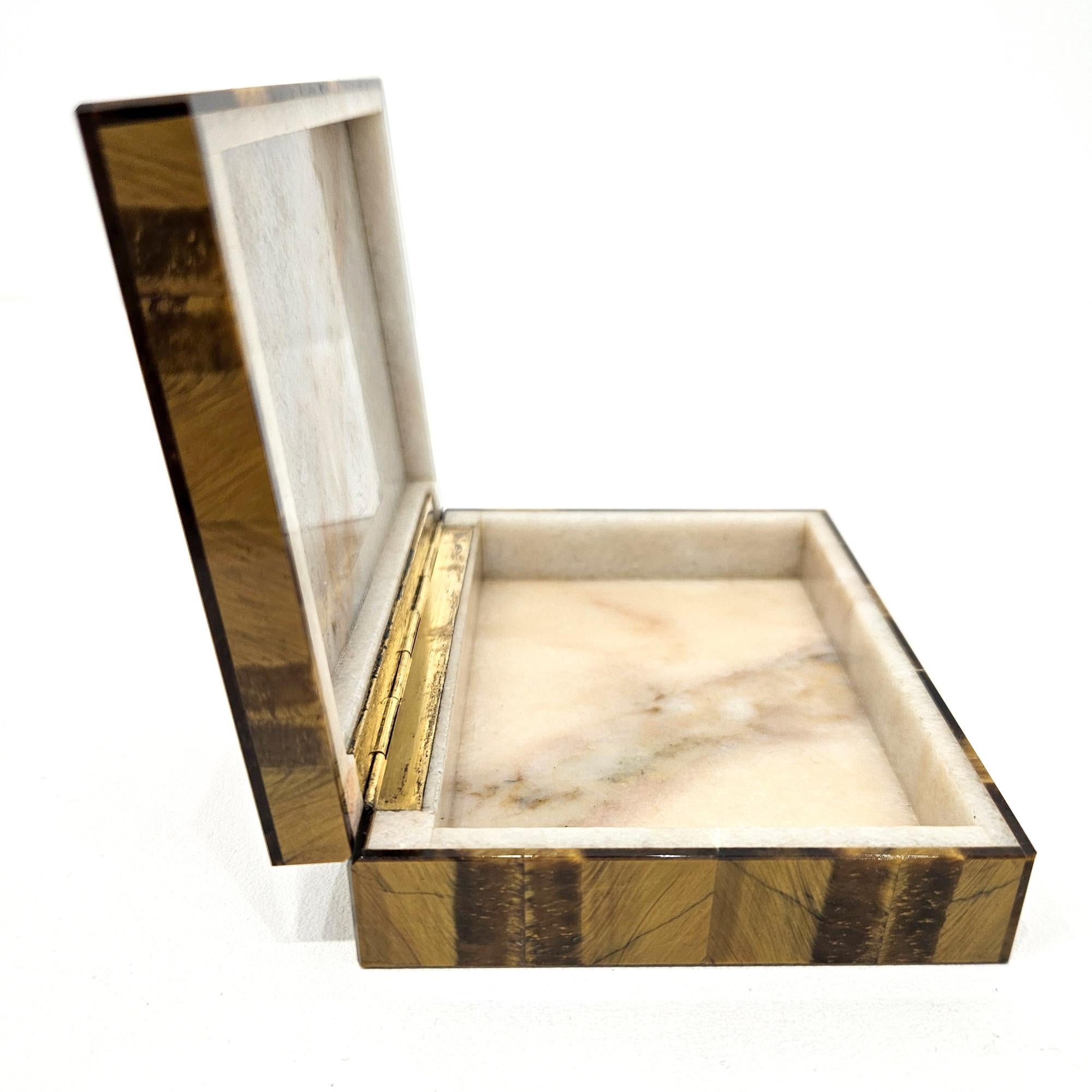 20th Century Tiger’s Eye Intarsia Box, 1960s Italian, stamped Gori & Zucchi (Unoaerre)  For Sale