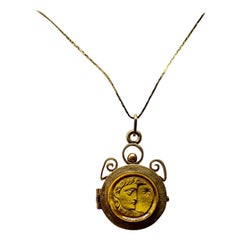 Antique Tiger's Eye Locket Man in the Moon Sun Apollo Victorian Rare Hand Carved