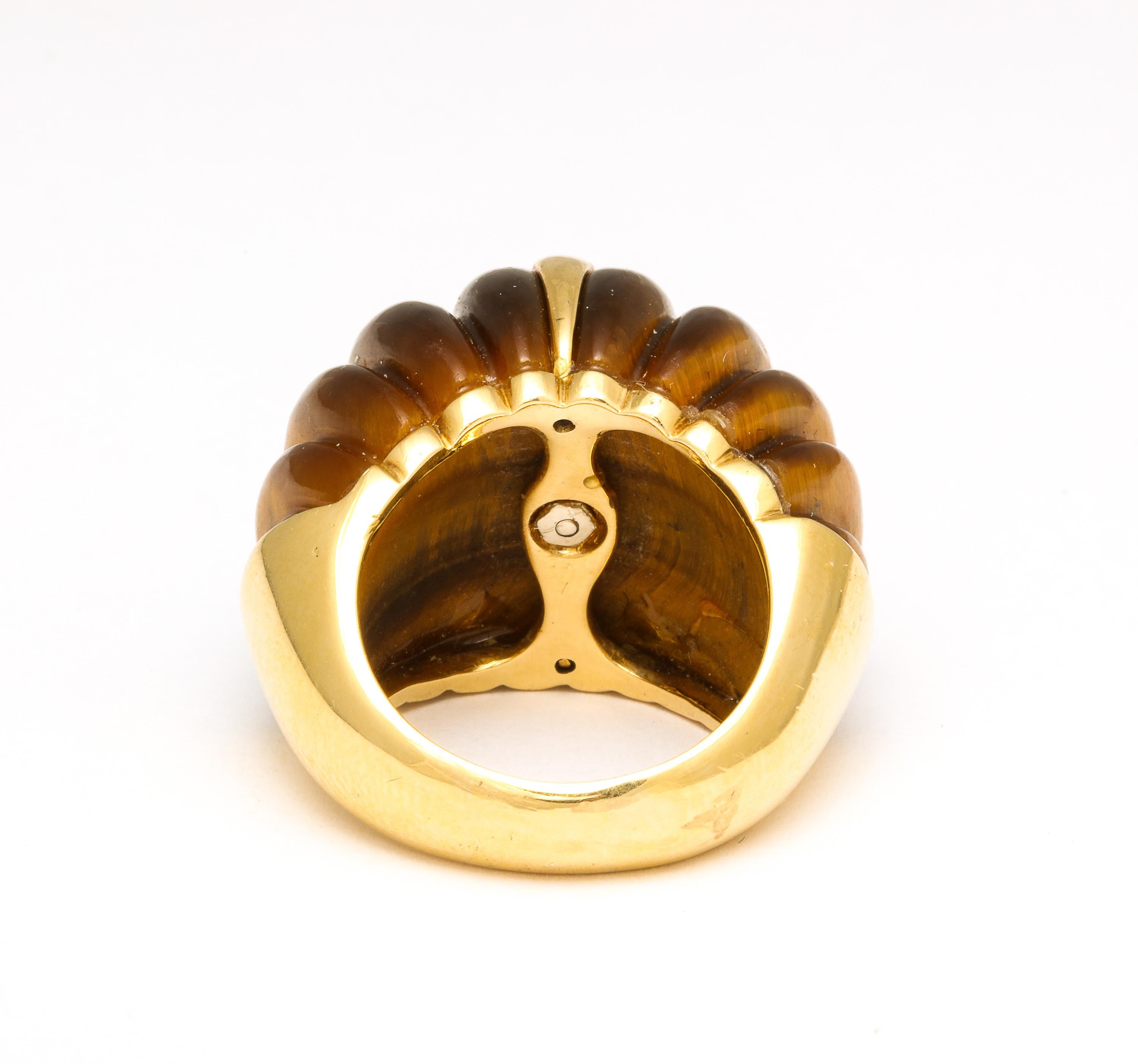 Tiger's Eye Melon Shaped Ring with Center Gold Bar For Sale 2