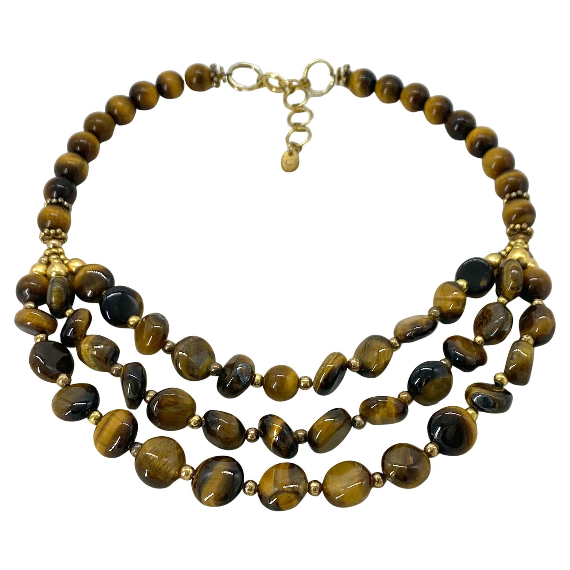 Collana multifilo con occhio di tigre in vendita