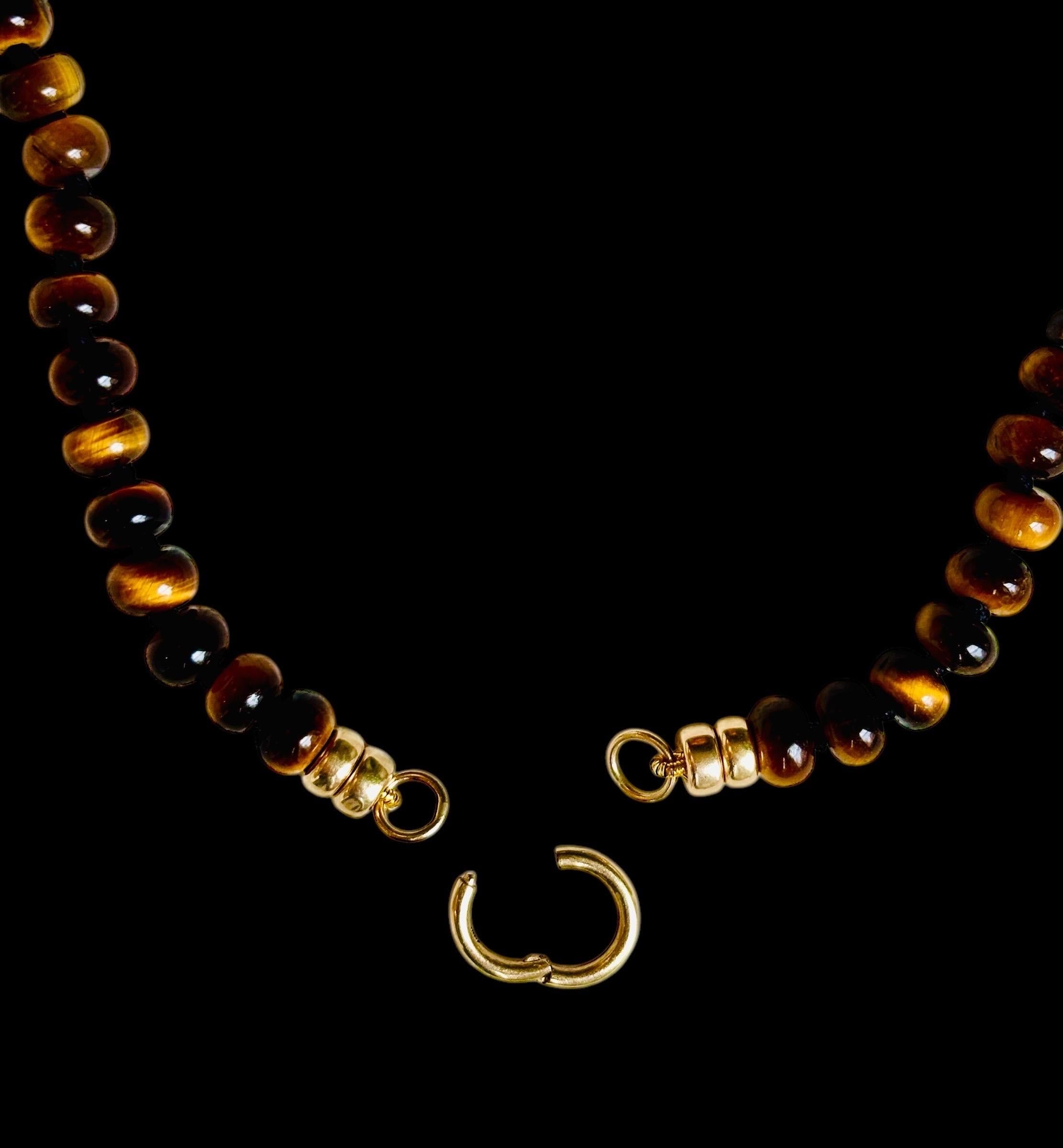 Perlina Collana con occhio di tigre e perline in oro 14k - 20