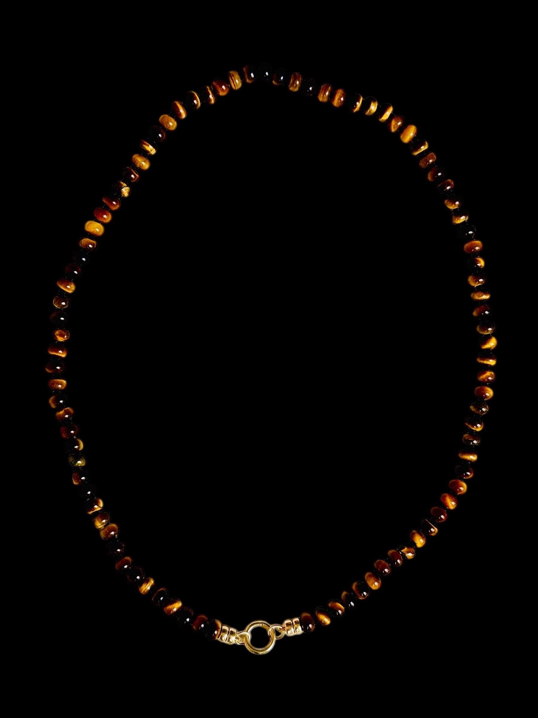 Collana con occhio di tigre e perline in oro 14k - 20
