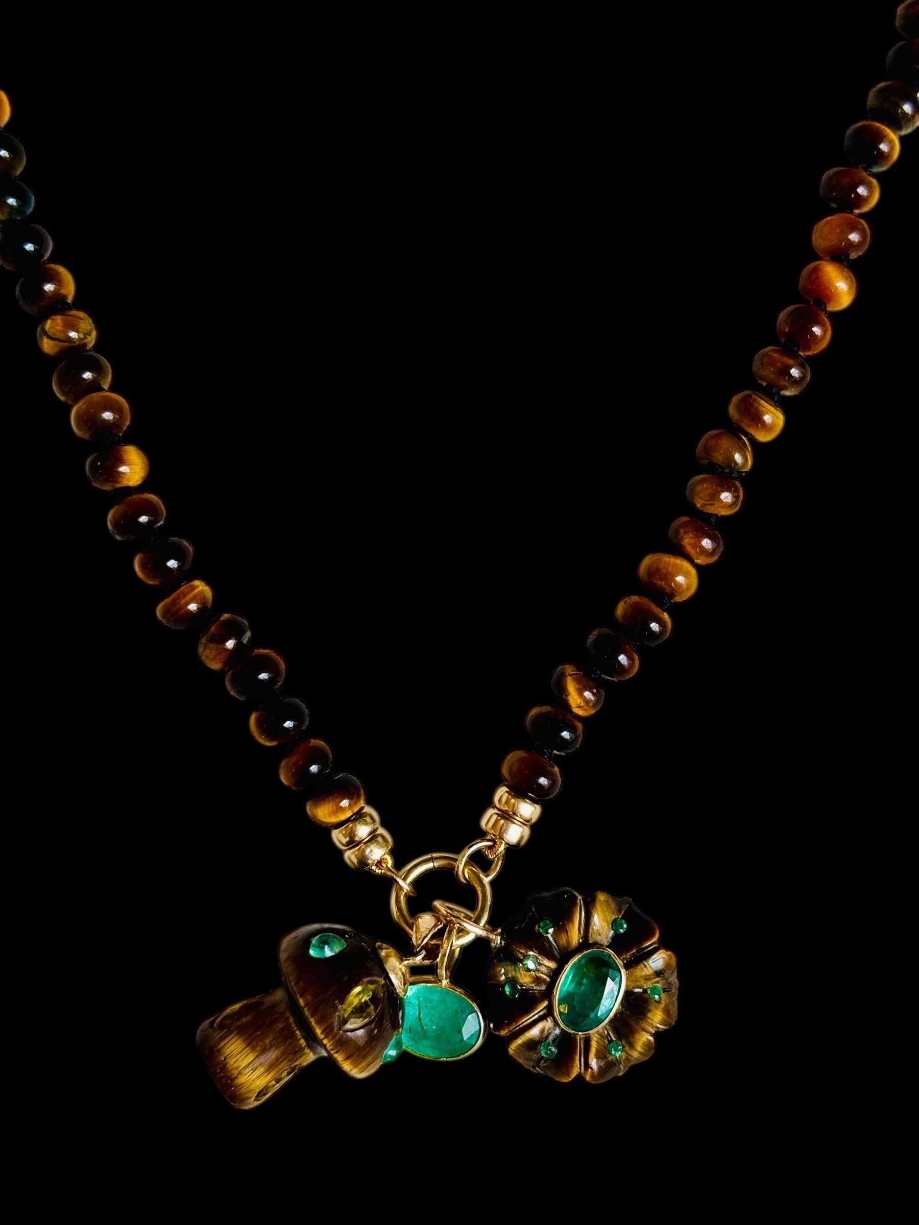 Collana con occhio di tigre e perline in oro 14k - 20