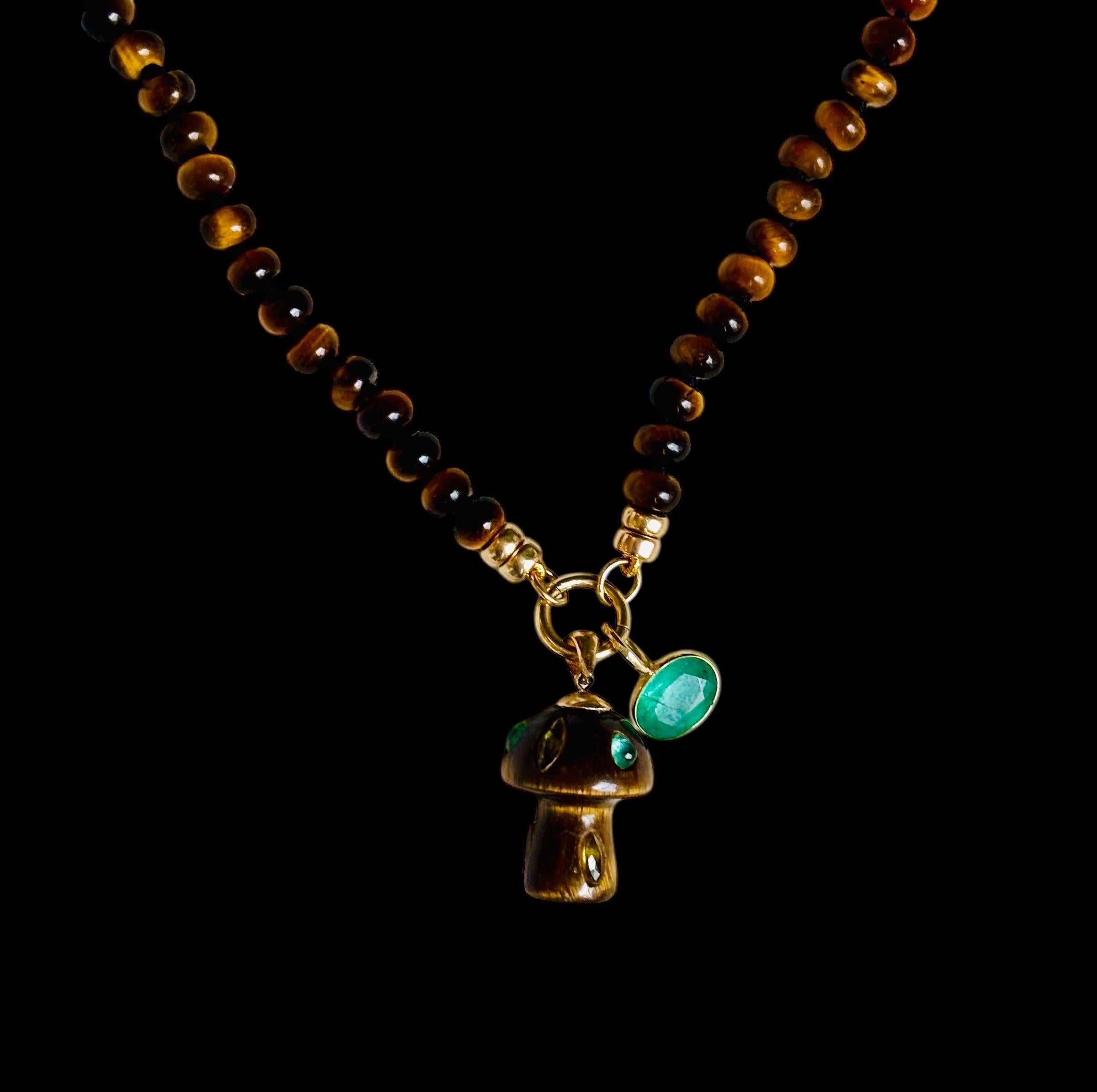 Collana con occhio di tigre e perline in oro 14k - 20