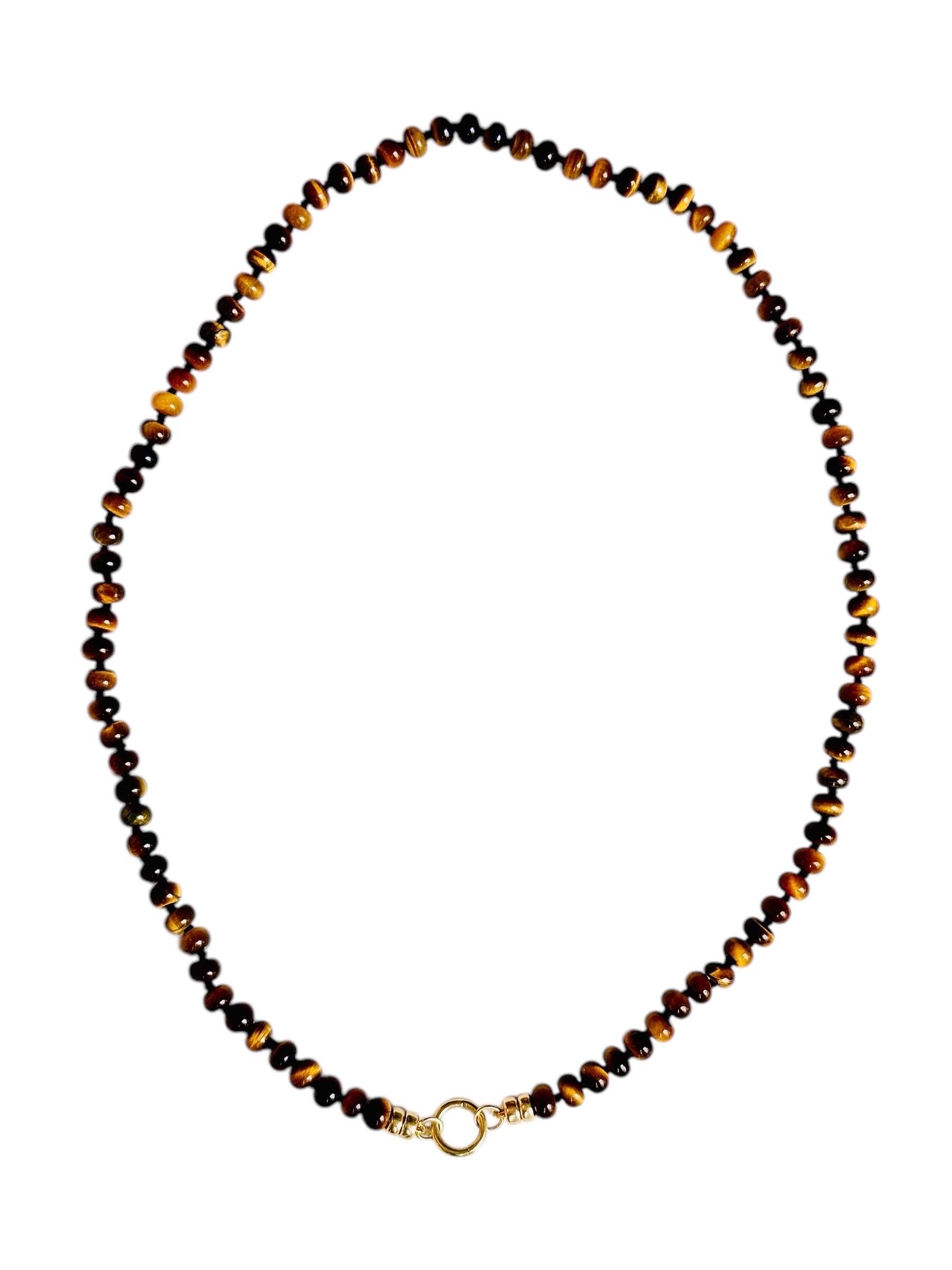 Collana con occhio di tigre e perline in oro 14k - 20