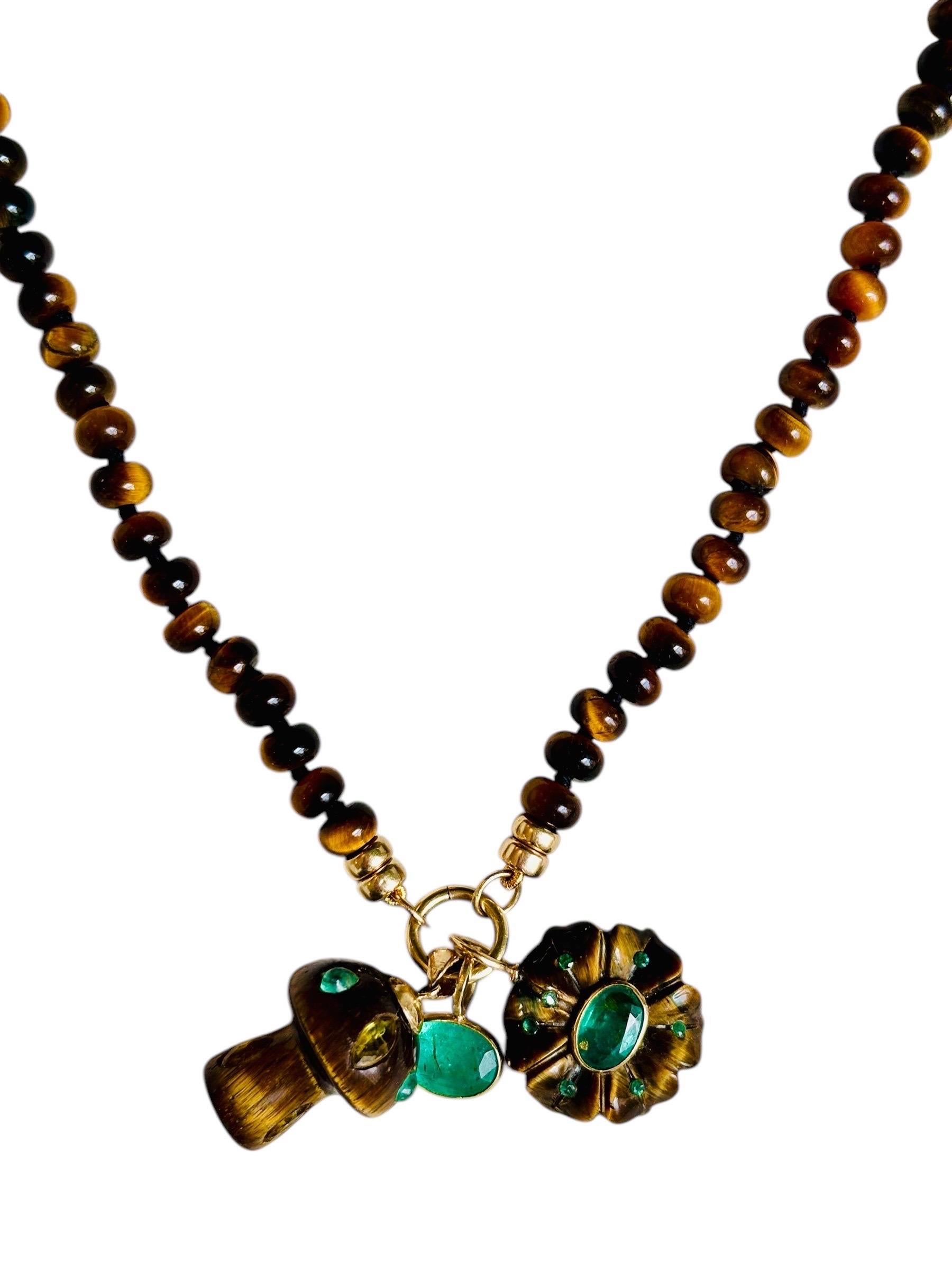 Collana con occhio di tigre e perline in oro 14k - 20
