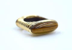 Tigers Eye and Onyx Double Sided 14 Karat Yellow Gold Retro Ring