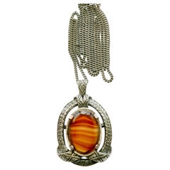 Vieux Collier Pendentif Argent avec Quartz Oeil de Tigre