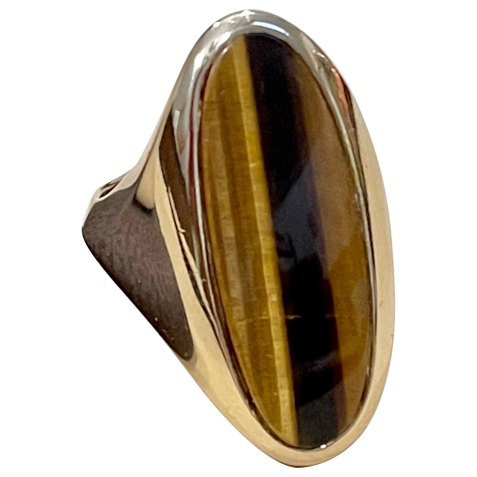 Large 14 k Gold Filled Tiger Eye Cabochon Wire Wrapped Ring 