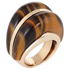 Tigers Eye Ring 70s Vintage High Dome 14k Yellow Gold Estate Jewelry Fine