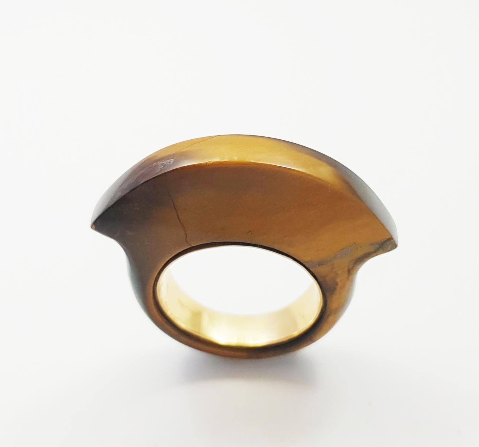 Tigerauge-Ring in 18 Karat Gold gefasst im Angebot 8