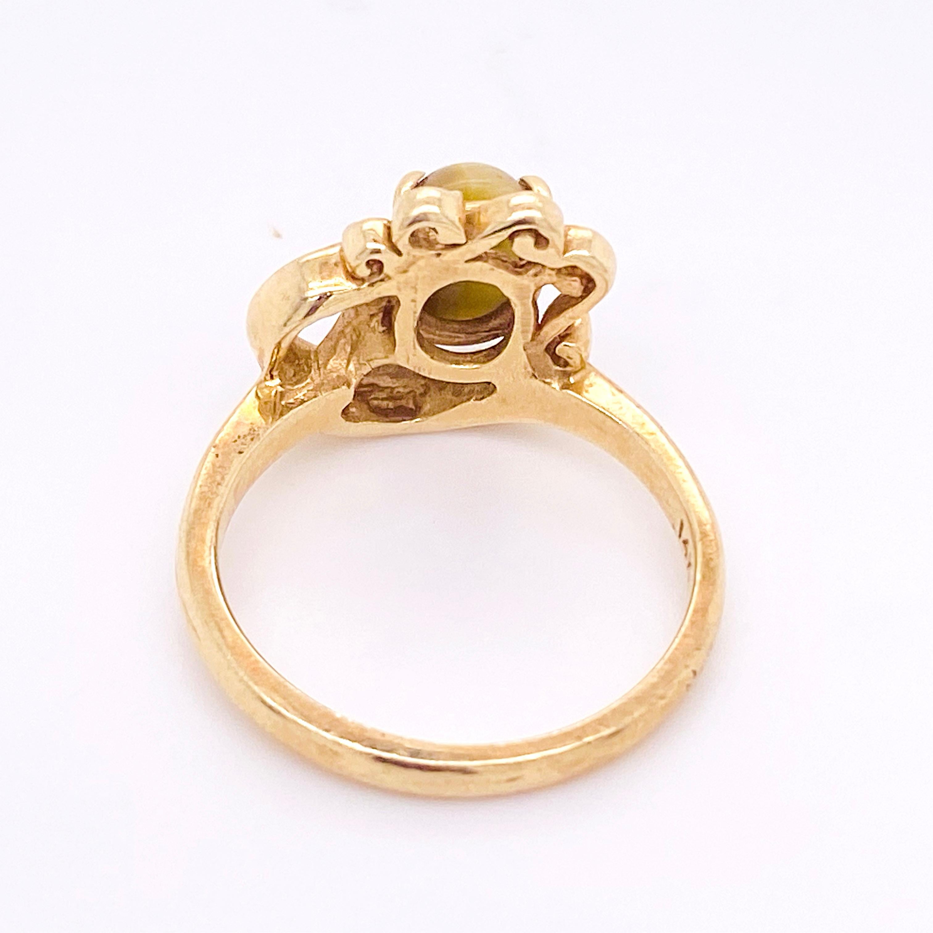 Tigerauge Ring, Gelbgold, asymmetrisches Design Nachlassring (Ovalschliff) im Angebot