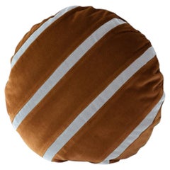 Tigers Eye Round Brown and Blue Stripes Velvet Deluxe Handmade Cushion