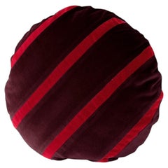 Tigers Eye Round Deep Bordeaux and Rubi Stripes Velvet Deluxe Handmade Cushion