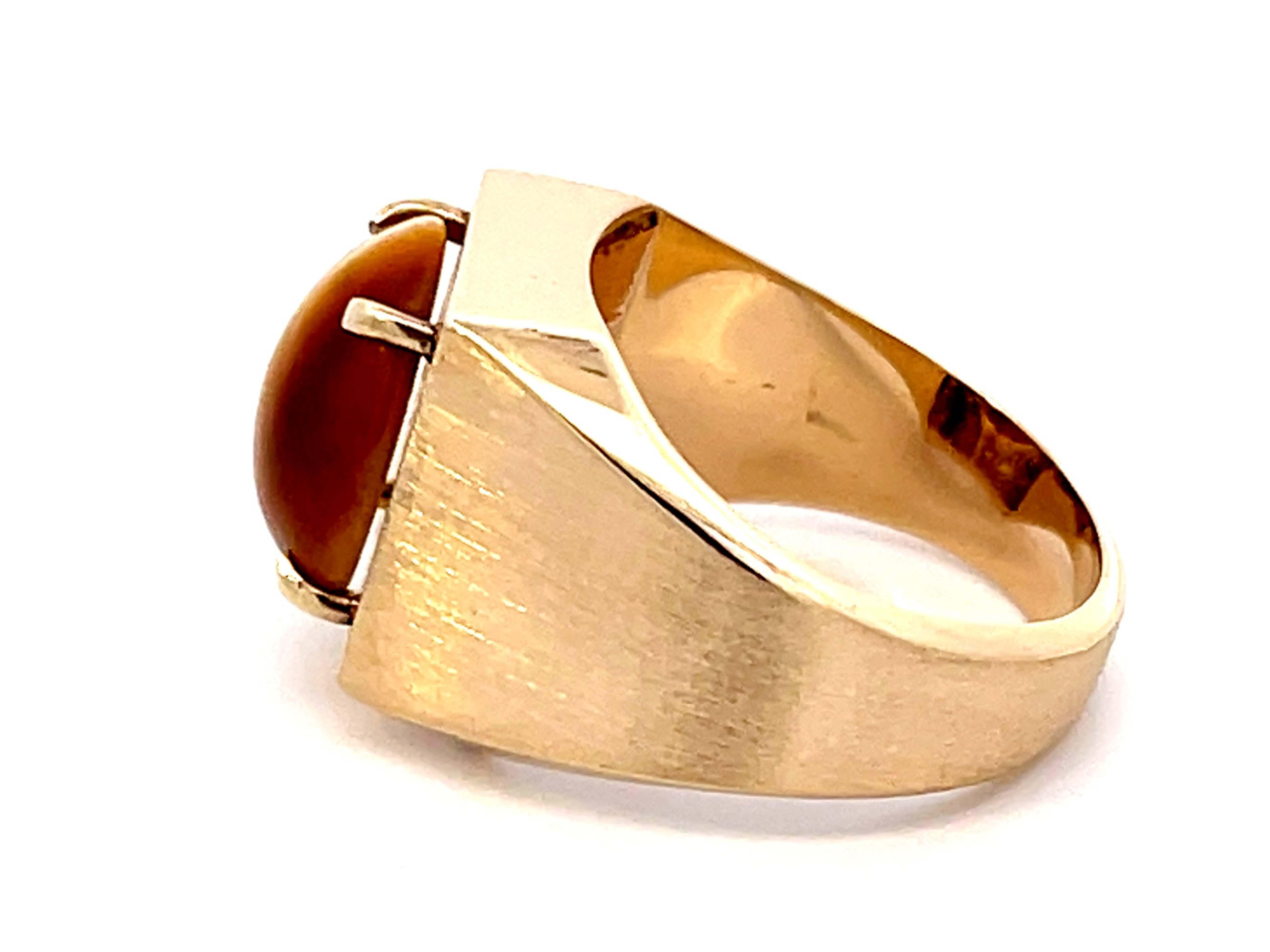 Women's Tiger's Eye Satin Finish Ring in 18k Yellow Gold For Sale