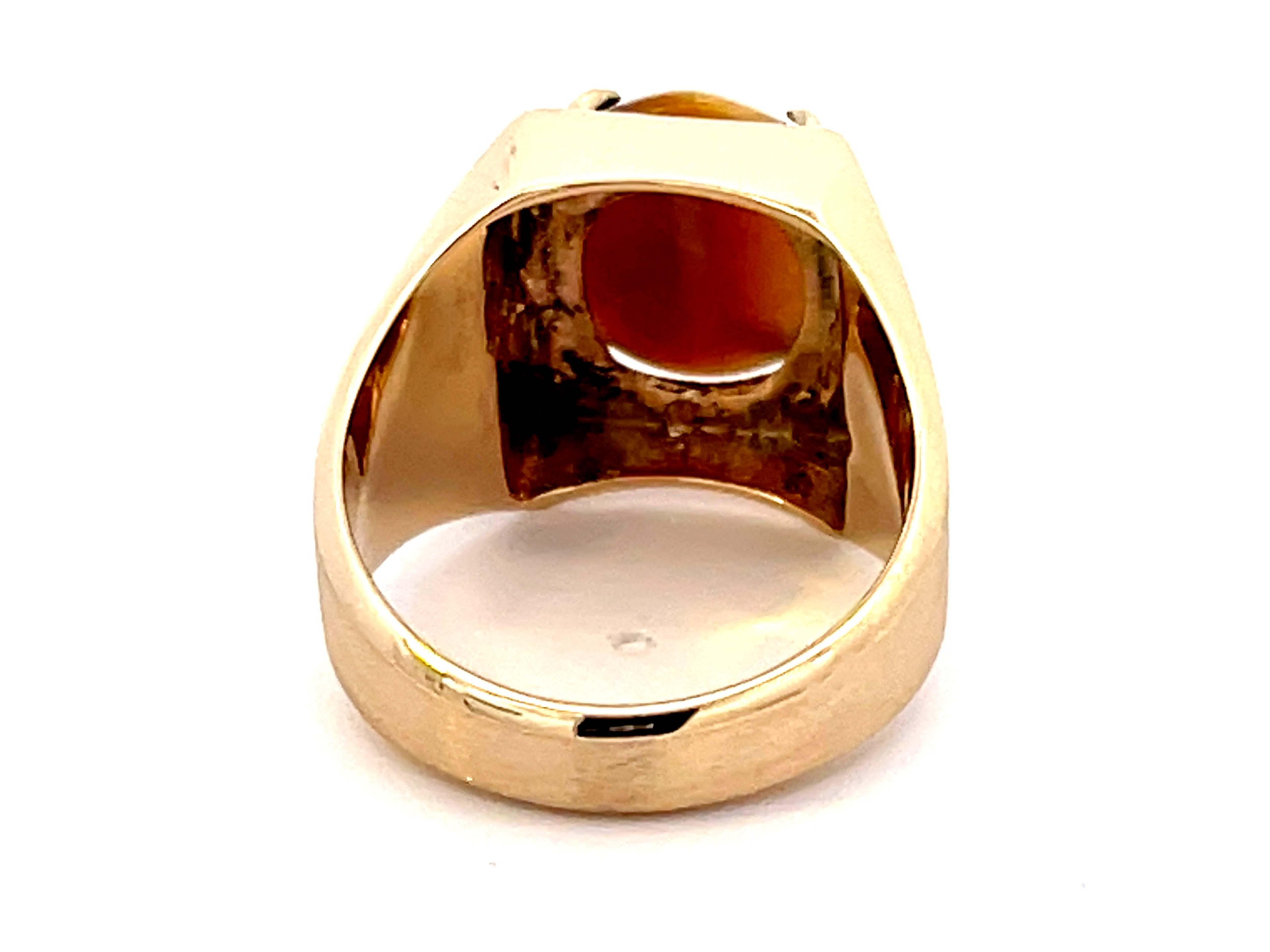 Tiger's Eye Satin Finish Ring in 18k Yellow Gold For Sale 1