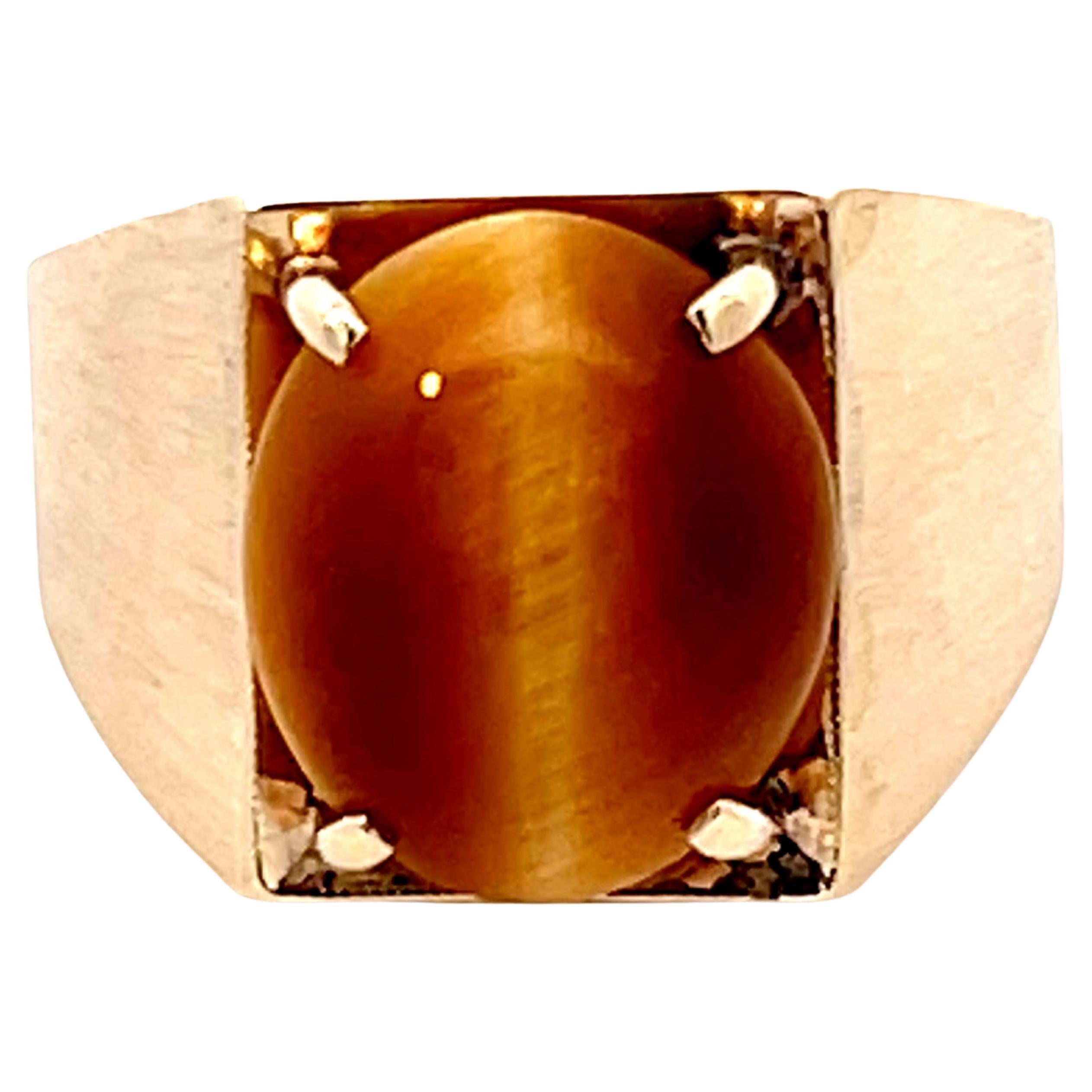 Tiger's Eye Satin Finish Ring in 18k Yellow Gold For Sale