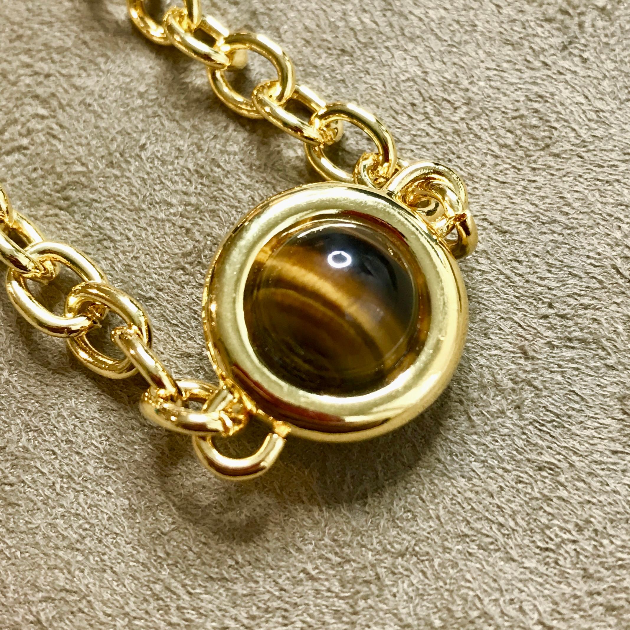 Cabochon Tiger's Eye set 'Aragon' long chain necklace For Sale