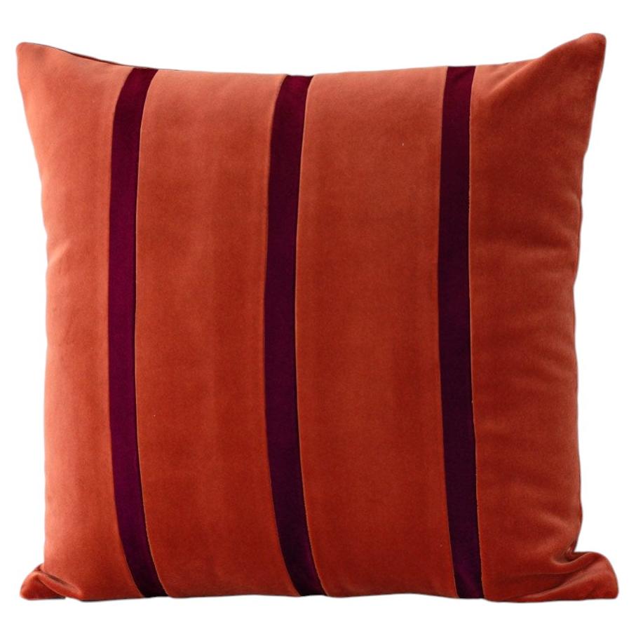 Tigers Eye Terracota and Burgundy Stripes Velvet Deluxe Handmade Cushion