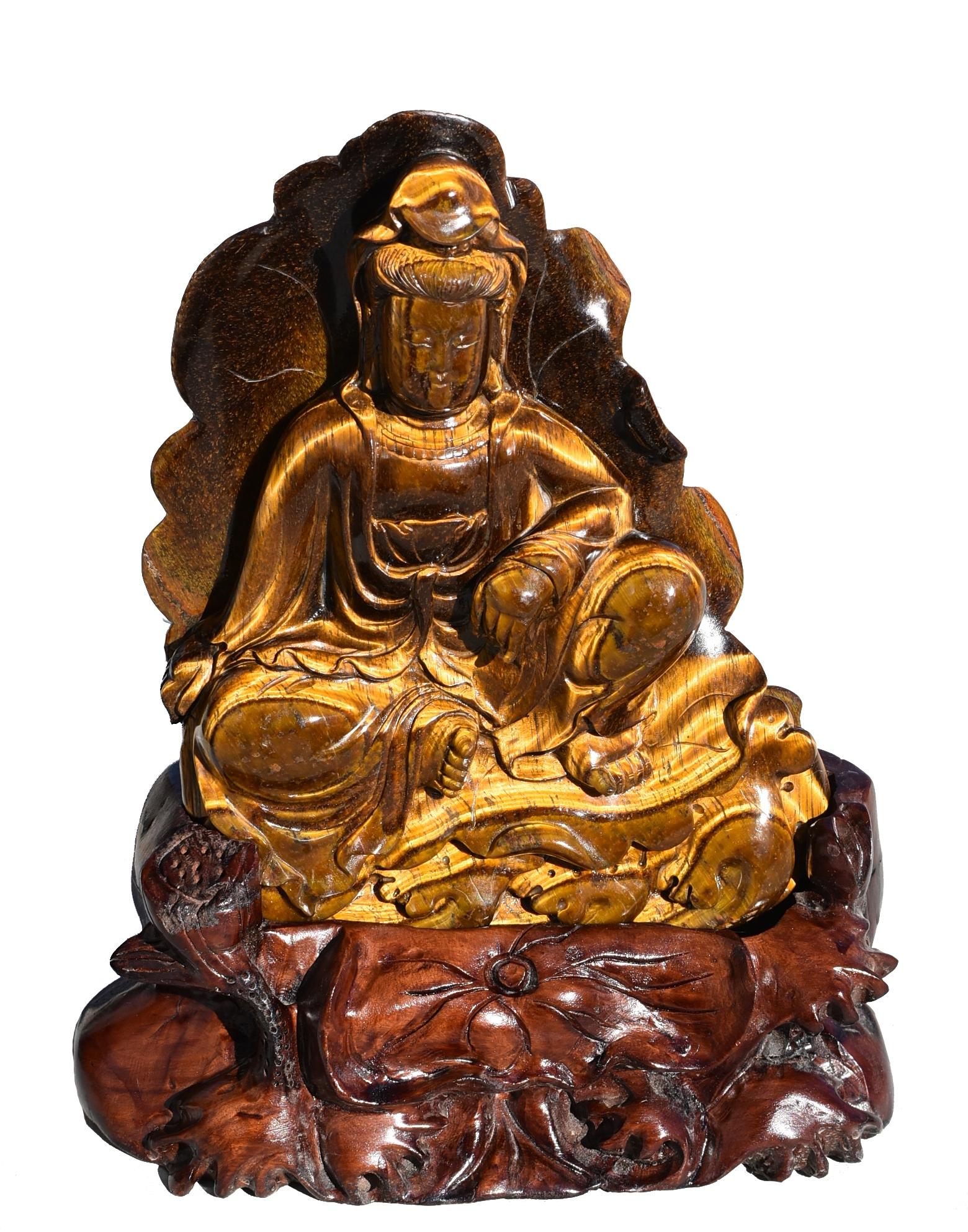 Quartz Tiger's Eye Water Moon Guan Yin Avalokiteshvara Statue For Sale