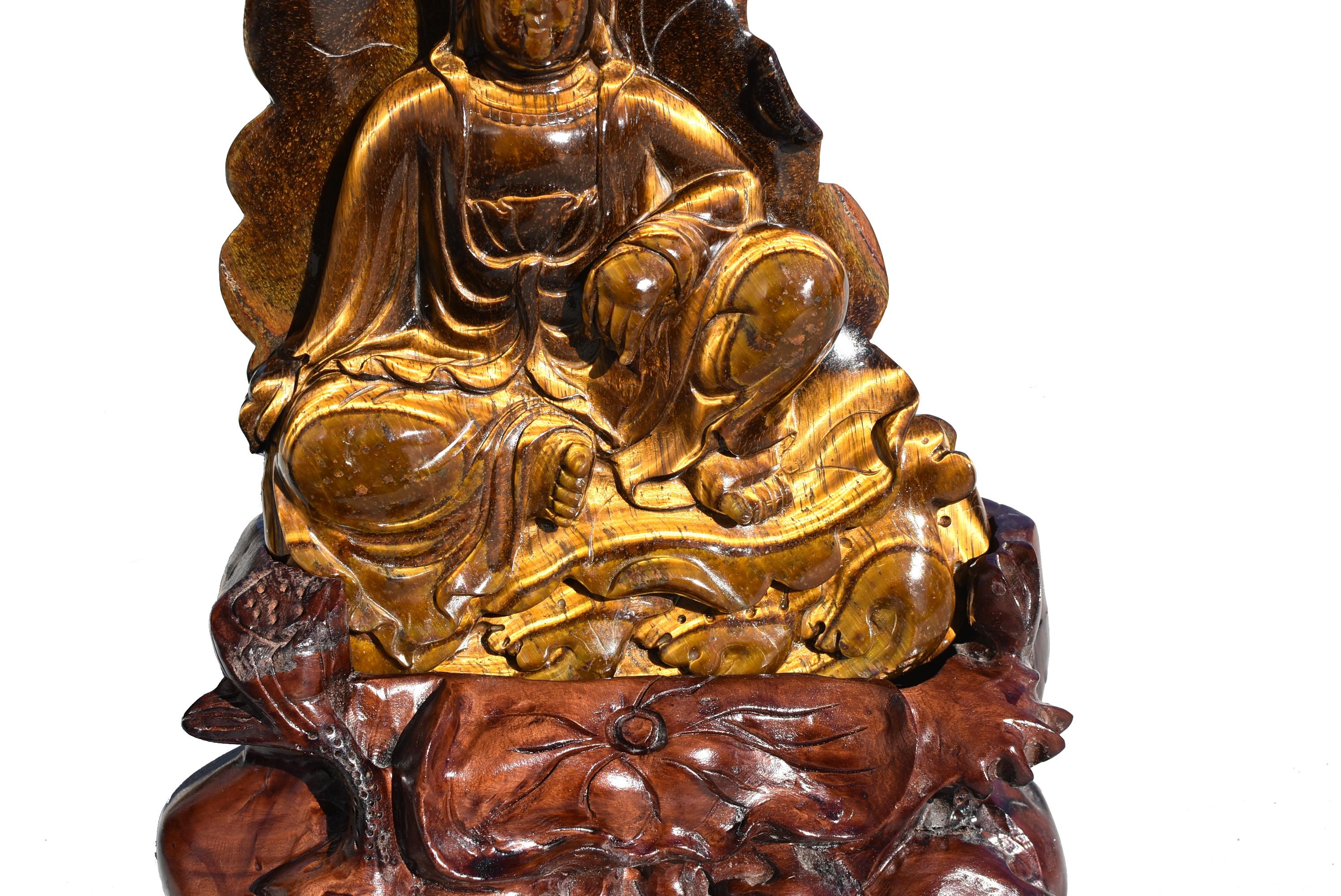 Tiger's Eye Water Moon Guan Yin Avalokiteshvara Statue For Sale 1
