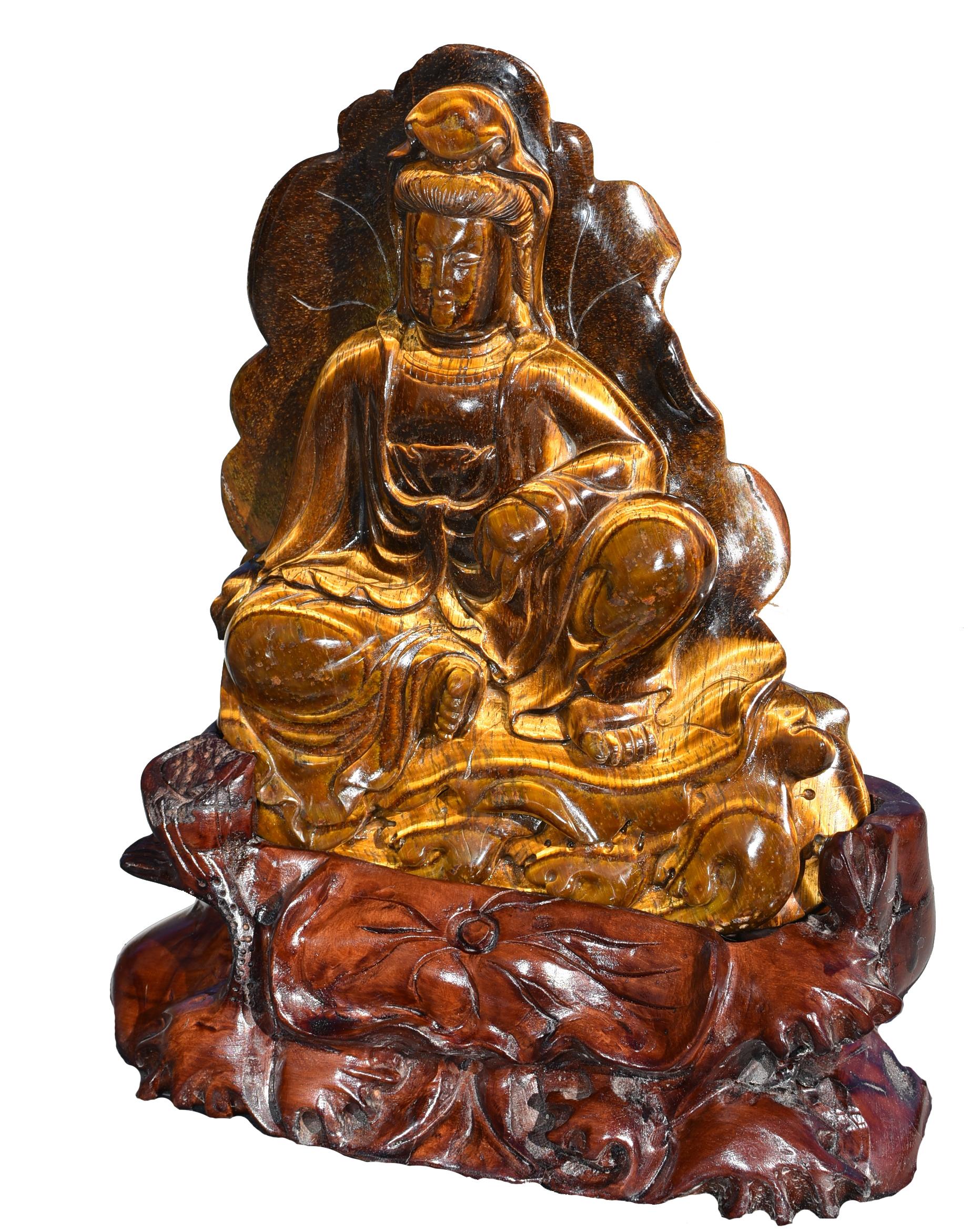 Statue Guan Yin Avalokiteshvara œil de tigre en lune d'eau en vente 9