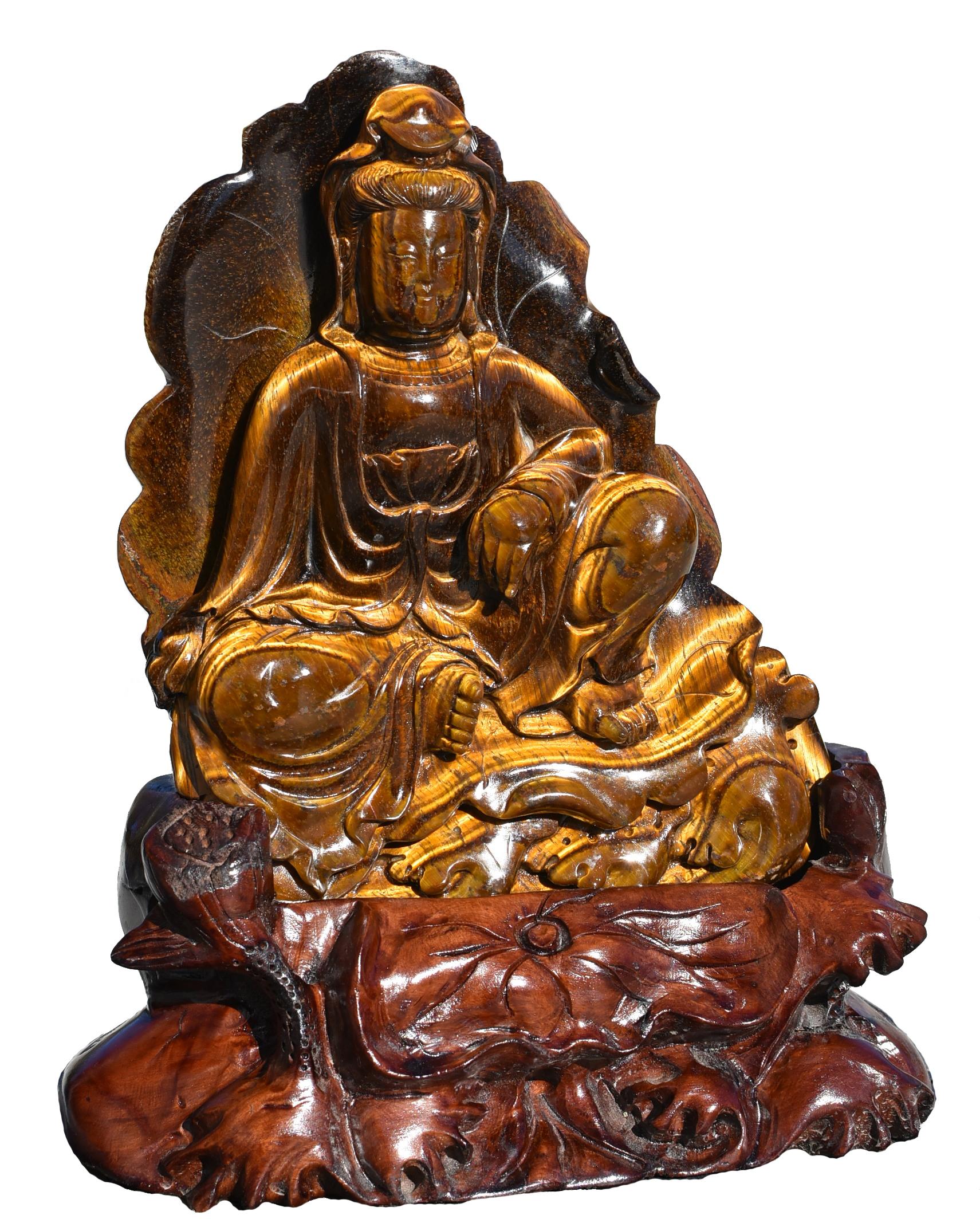 Statue Guan Yin Avalokiteshvara œil de tigre en lune d'eau en vente 10