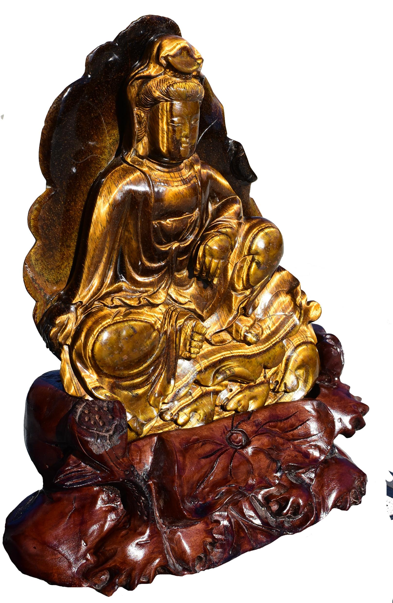 Statue Guan Yin Avalokiteshvara œil de tigre en lune d'eau en vente 11