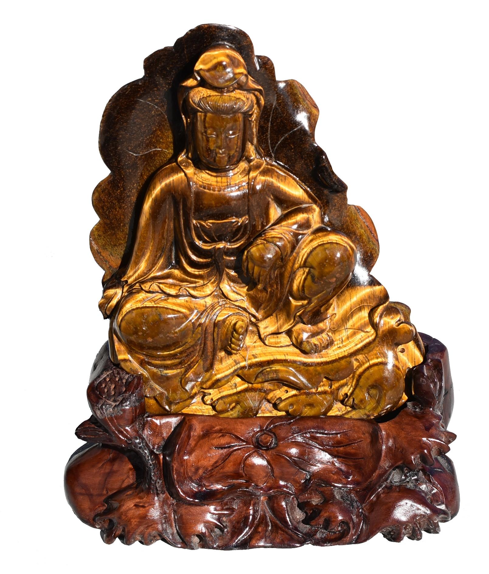 Statue Guan Yin Avalokiteshvara œil de tigre en lune d'eau en vente 12