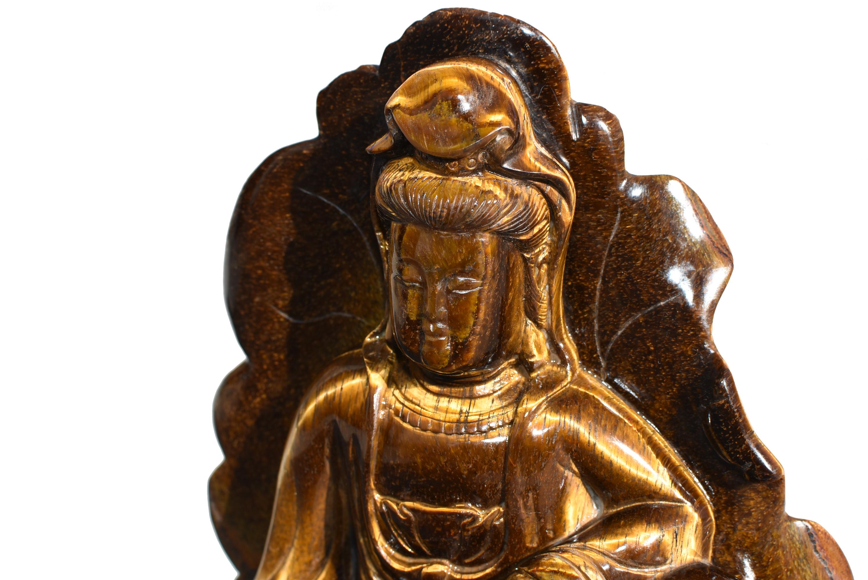 Chinese Tiger's Eye Water Moon Guan Yin Avalokiteshvara Statue For Sale