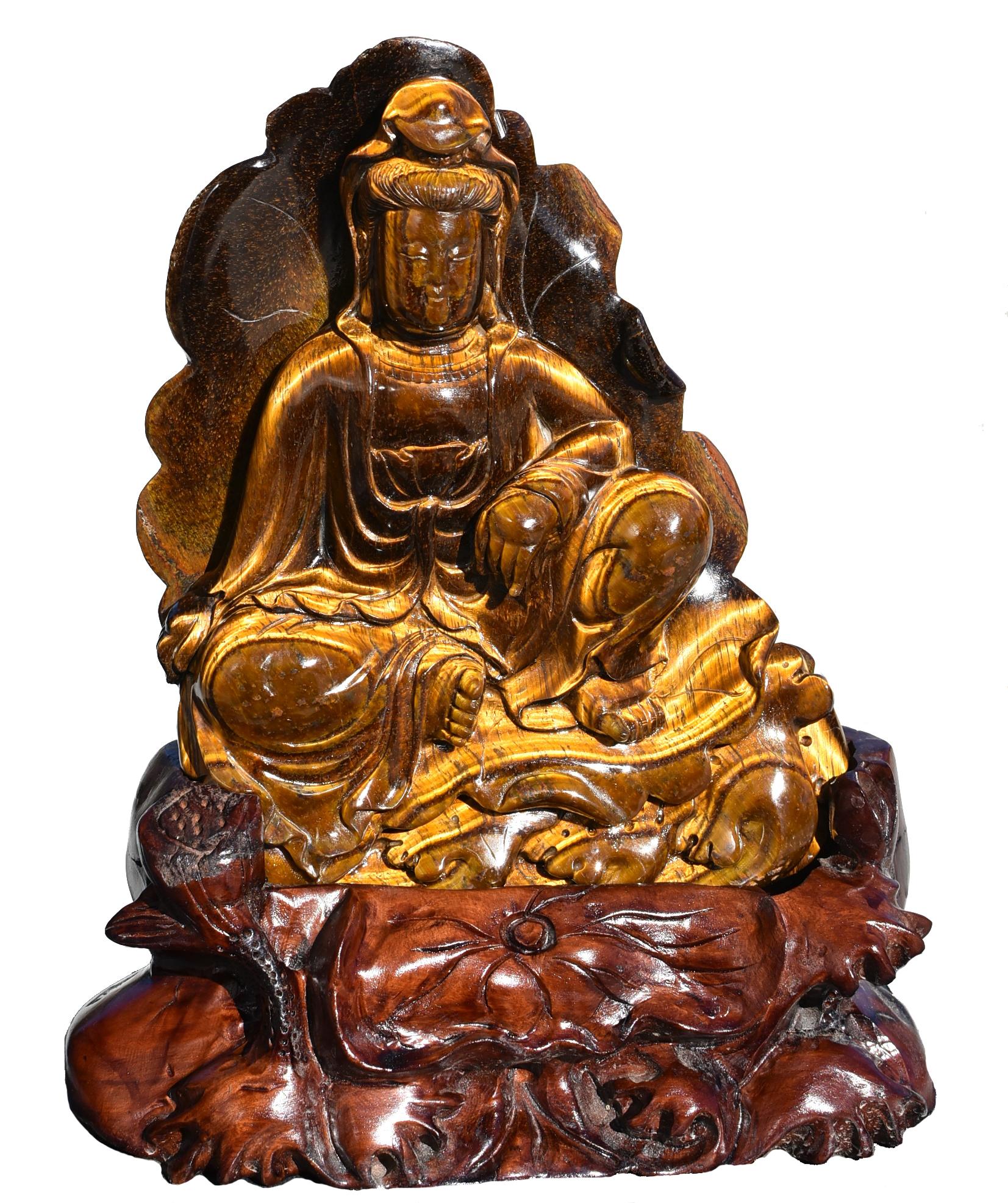 Statue Guan Yin Avalokiteshvara œil de tigre en lune d'eau en vente 1