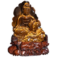 Tiger's Eye Water Moon Guan Yin Avalokiteshvara Statue
