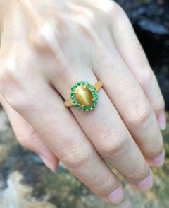Tiger's Eye with Tsavorite Ring Set in 18 Karat Gold Settings