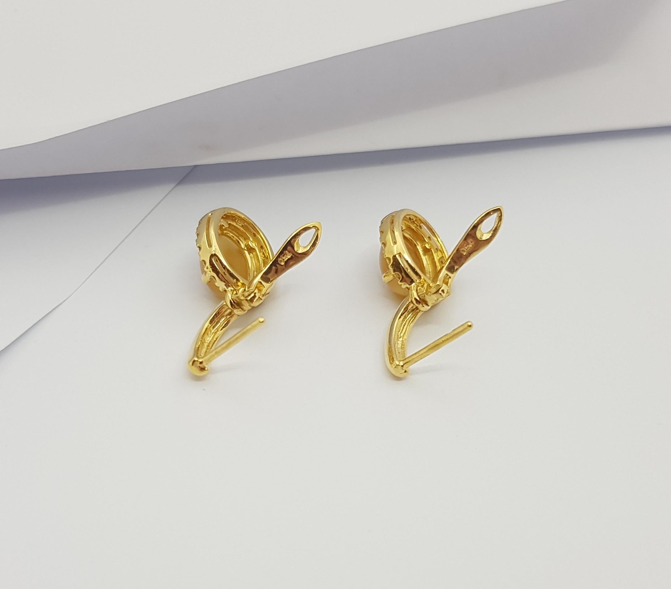 Ohrringe mit Tigerauge und gelbem Saphir in 18 Karat Goldfassung Damen im Angebot