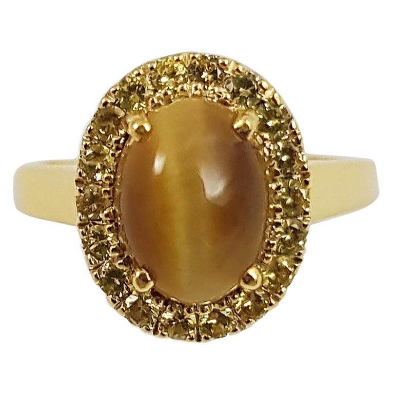 Tiger's Eye with Yellow Sapphire Ring Set in 18 Karat Gold Settings For  Sale at 1stDibs