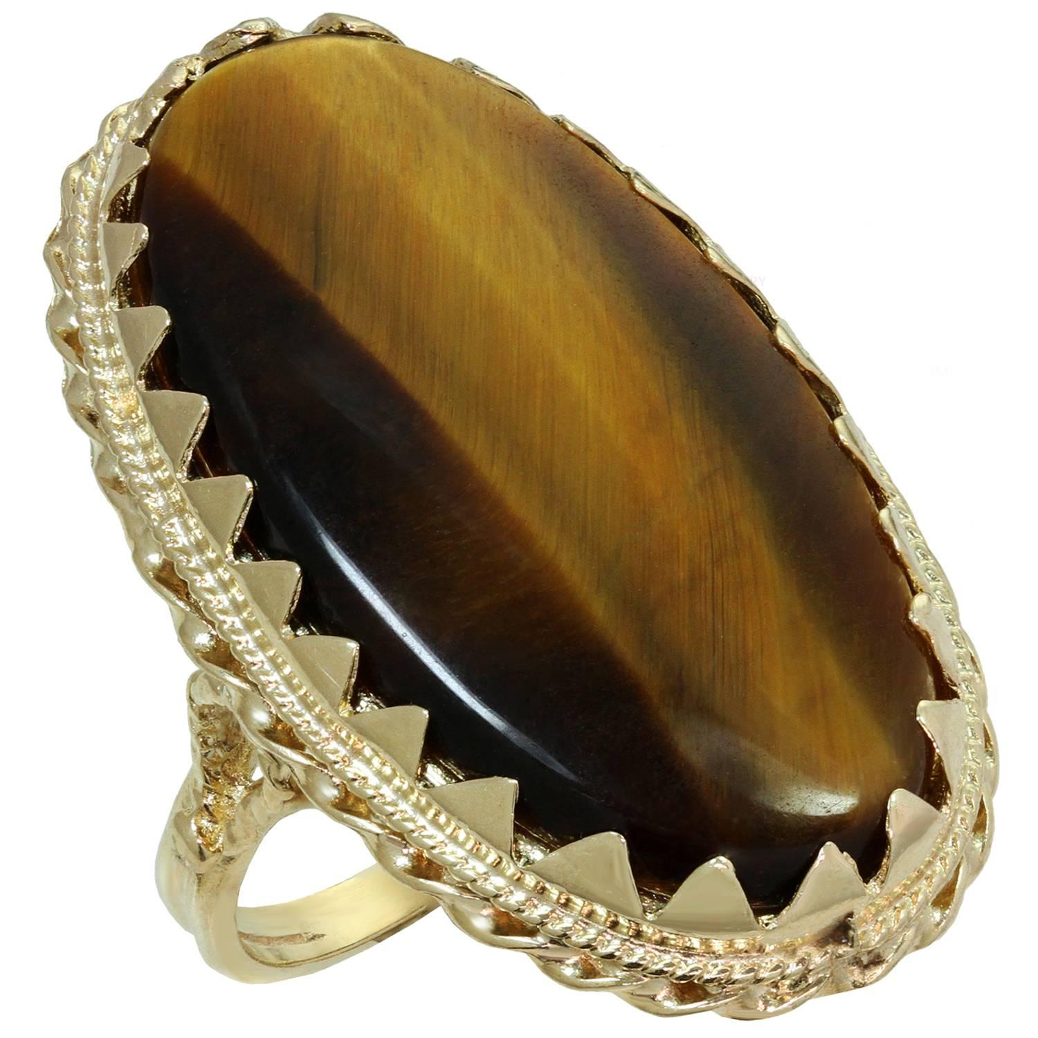 Tiger's Eye Yellow Gold Handcrafted Ring