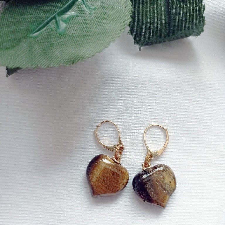 Tiger Eye Carved Earrings Gold Vermeil On 925 Sterling