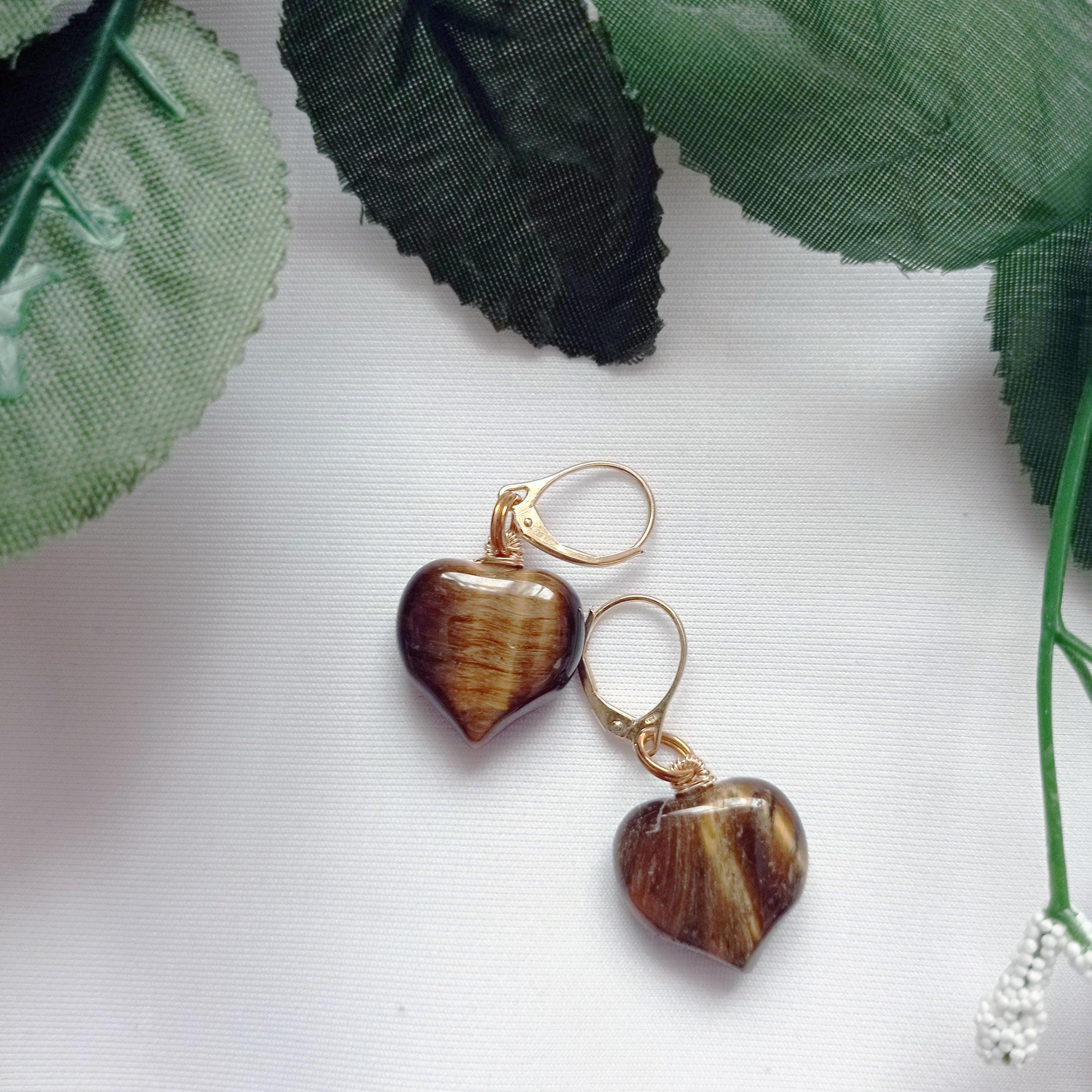 Modern Tiger's Eye 14k Yellow Gold over Sterling Silver drop earrings For Sale